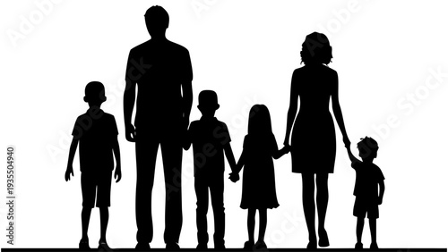 Happy family standing together holding hands in silhouette