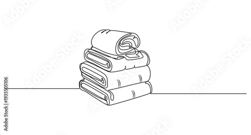 Continuous Line Drawing of Folded and Rolled Towels,Continuous Line Drawing of Stacked Folded Towels,Stack of Folded Towels Line Art Illustration