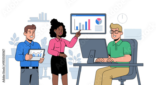 Business team analyzing data in modern office environment