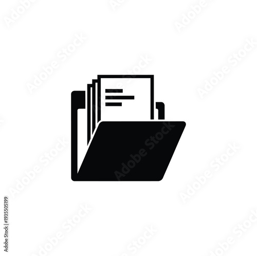 An open file folder with documents inside viewed from the side on a simple background