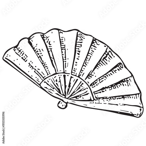 Vintage Theater Hand Fan Engraving Illustration Classic Stage Prop and Elegant Performance Accessory