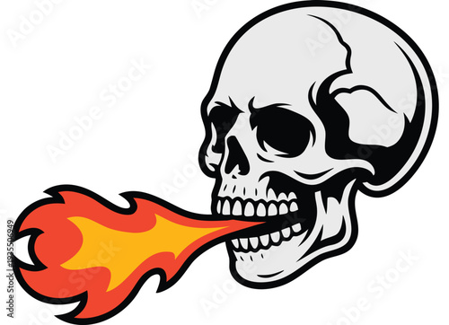 Fire Breathing Skull Vector Illustration isolated on transparent background