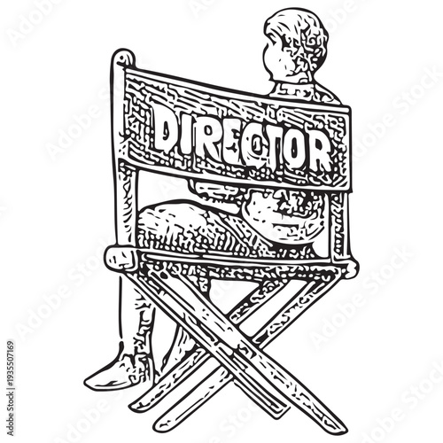 Vintage Film Director Chair Engraving Illustration Classic Movie Production and Theater Direction Icon