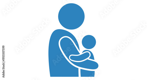 A simple blue icon depicting a mother holding a baby in her arms