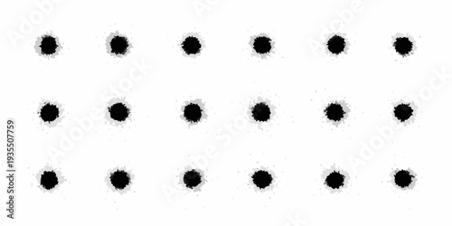 Arrangement of irregular black holes on a stark white background