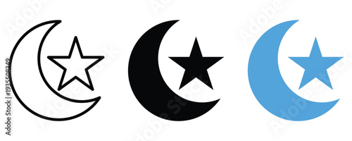 Crescent moon and star icon. islam symbol. ramadan sign in flat style. islamic faith isolated Vector illustration