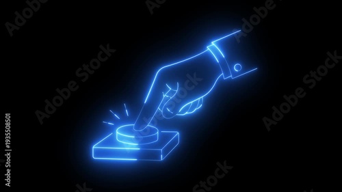 Wallpaper Mural glowing neon hand presses button icon isolated on black background. Hand button icon. Finger pressing push buttons icon. Control panel and emergency action. Power switch and signal command sign. Torontodigital.ca