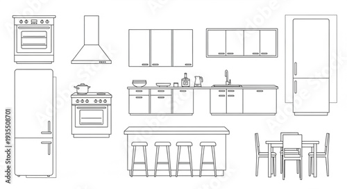 Modern Kitchen Design Blueprint Illustration.