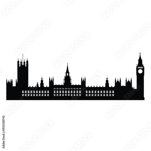 Silhouette of london skyline featuring big ben and houses of parliament