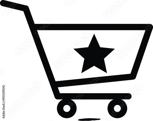 Modern Outline Vector Illustration of a Shopping Cart with Star Symbol Representing Favorite Items Wishlist Loyalty Programs and Premium Online Retail Experiences