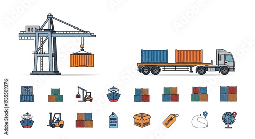 Shipping Container Logistics and Transportation Icons.
