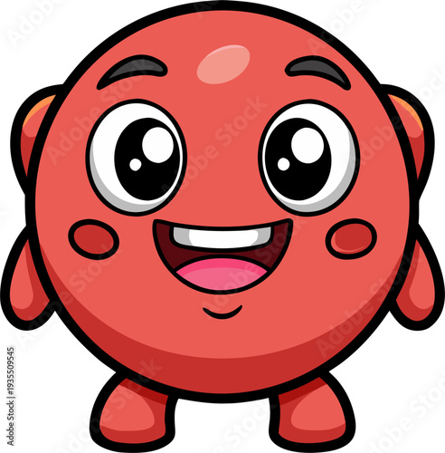 Cute smiling meatball character with small arms and face, simple black outline, cartoon vector, white background.