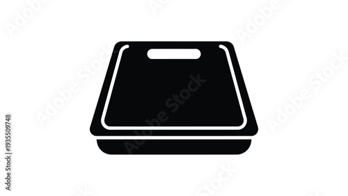 Food chopping tray icon. Black silhouette of a durable cutting board tray designed for safe and organized preparation of cooking ingredients. Isolated vector illustration on white background.