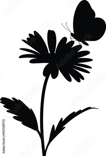 Butterfly Silhouette Perched On Wildflower Botanical Stem