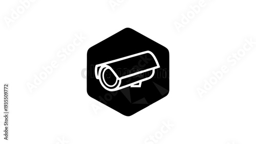Low poly surveillance camera icon on black hexagon background