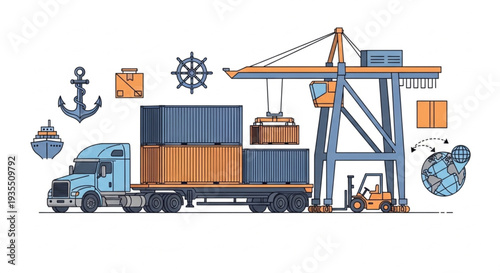 Shipping Container Logistics and Transportation Industry Scene.