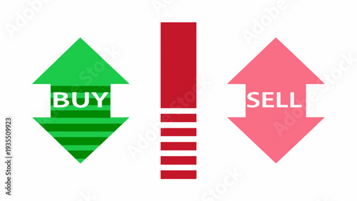 Minimalist finance icons set with green up arrow for buy and sell