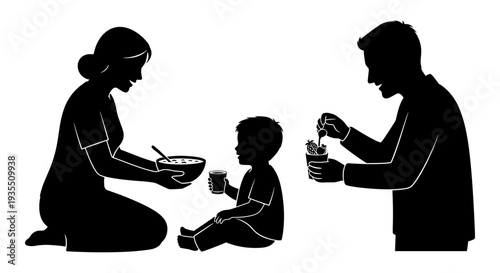 Family sharing a meal together in a warm and loving environment Vector, illustration