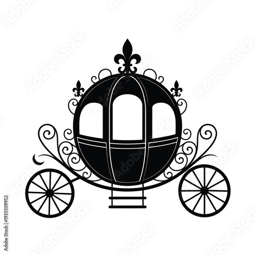 Elegant black silhouette of a vintage horse drawn carriage design