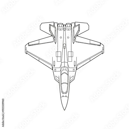 Tactical Fighter Aircraft Outline Vector Graphic