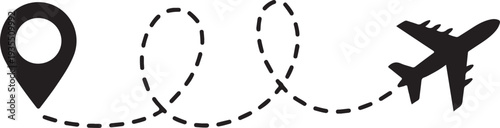 Airplane dotted route line the way airplane. Flying with a dashed line from the starting point and along the path