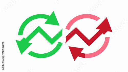 Stock market volatility concept with intertwined green and red arrows