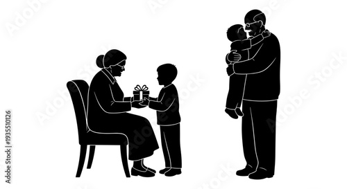 A family moment with a child receiving a gift during a special occasion Vector, illustration