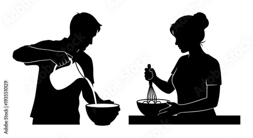 Traditional cooking preparation by a couple working together in a kitchen setting Vector, illustration