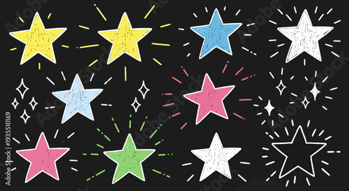 Colorful star illustration with confetti on black background