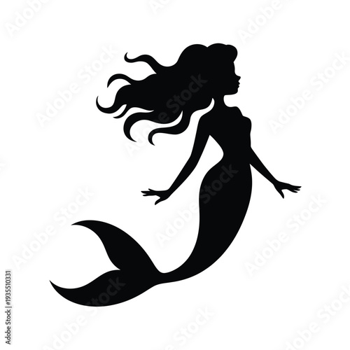 Elegant silhouette of a mermaid with flowing hair and a scaled tail