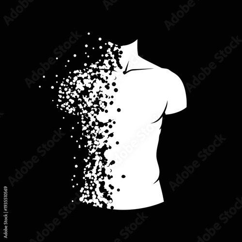 Disintegrating Human Torso Silhouette Illustration.