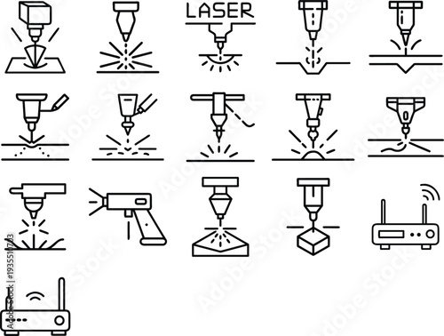 Diverse set of icons representing various 3d printing and scanning technologies