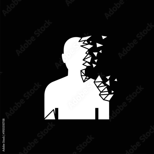 Man Silhouette Breaking Apart with Geometric Shapes.