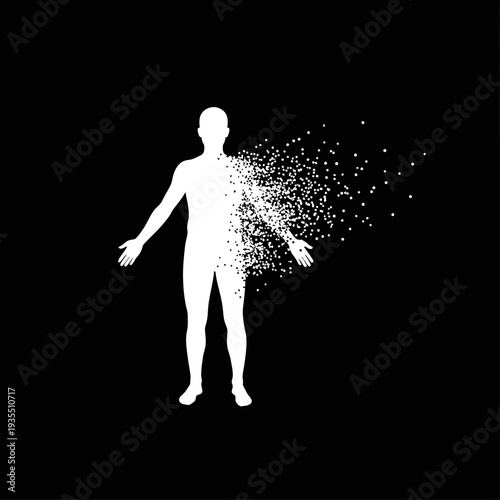 Human Silhouette with Particles Disintegrating.