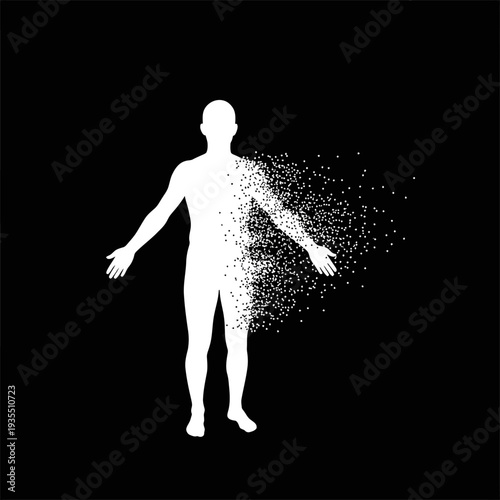 Disintegrating Human Figure with Particle Effect.