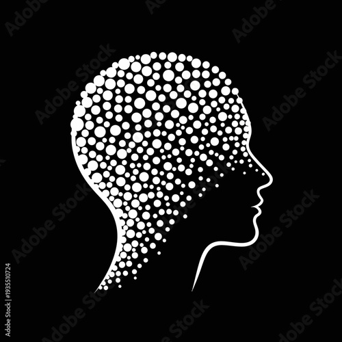 Human Head Silhouette with Bubbles Inside.
