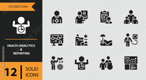 Health Analytics and Reporting Solid Icons