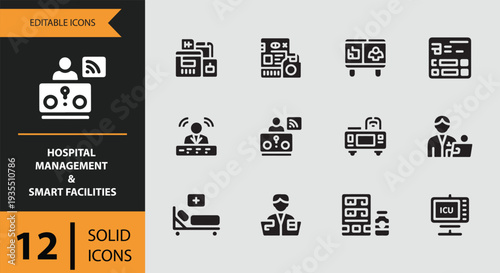 Hospital Management and Smart Facility Solid Icons