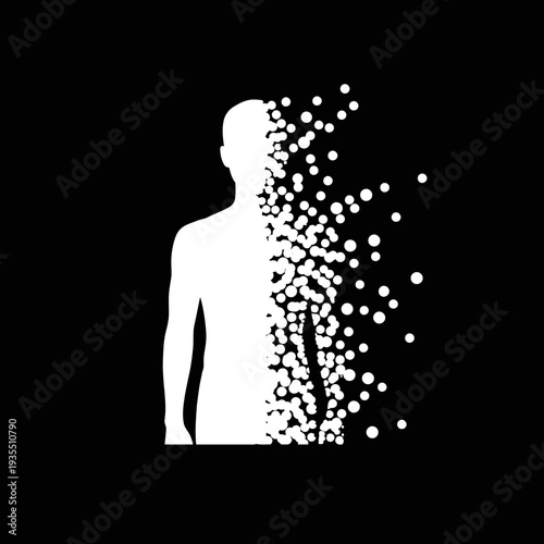 Human Silhouette Disintegrating into Particles.