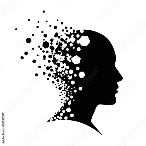 Silhouette of a Human Head with Geometric Shapes and Dots.