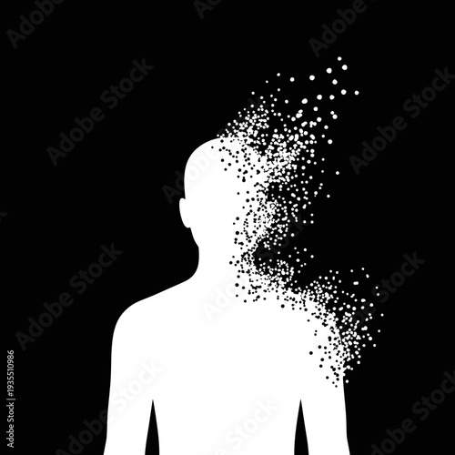 Human Silhouette Disintegrating into Particles.