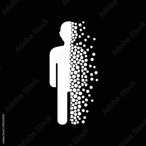 Human Silhouette Disintegrating into Particles.