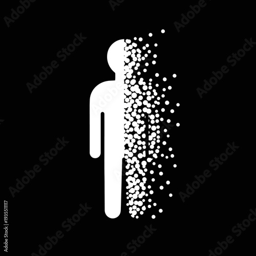 Disintegrating Human Figure Silhouette Illustration.