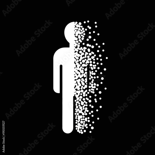Human Figure Disintegrating into Small Particles.