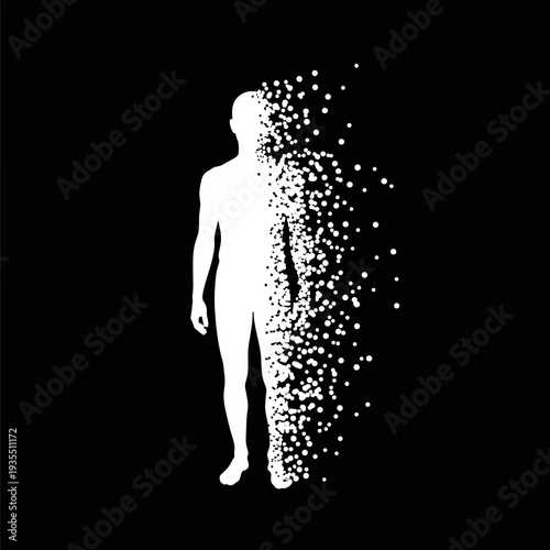 Human Silhouette Disintegrating into Particles.