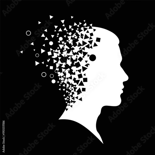 Silhouette of a man with geometric shapes.