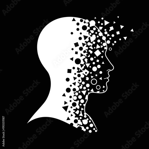 Human Head Silhouette with Geometric Shapes.
