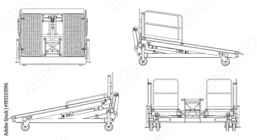 Mobile Loading Ramp AutoCAD Blueprint Vector – Multi View Industrial Equipment Technical Drawing