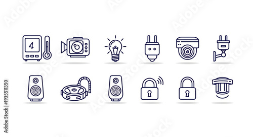 Collection of smart home technology icons on a white background.