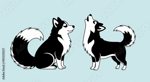 Black and White Dogs Illustration.